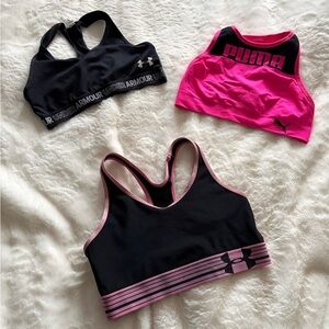 Under Armour Black and Pink Sports Bra Trio junior